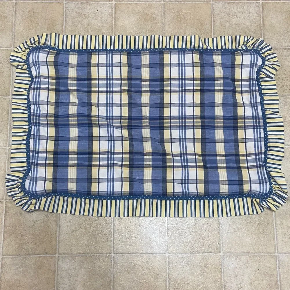 Plaid Blanket Cover Pillow with Ruffled Trim